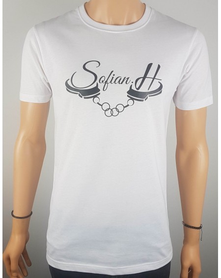 t shirt sofian h blanc menottes homme signature
